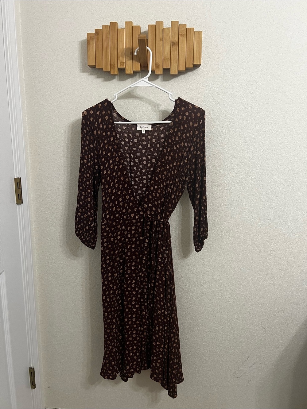 bohme Brown Floral Wrap Midi Dress